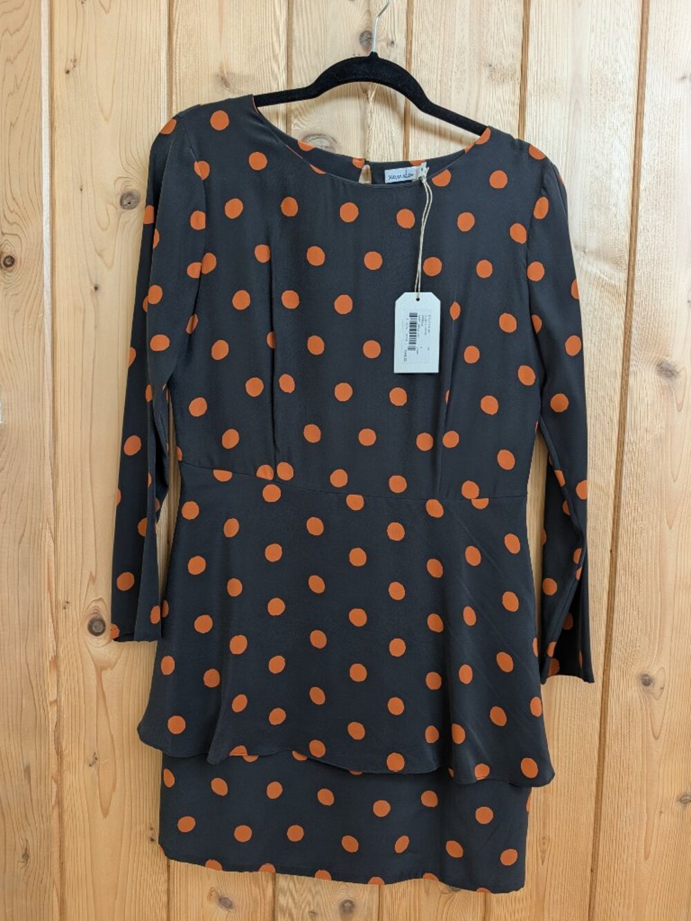 NWTSteven Alan Julieta Silk Dot Dress Dark Gray Orange Rust Polka Dot Size 6